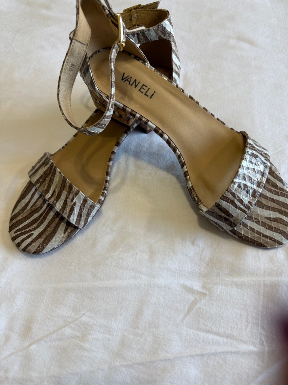 VanEli Zebra Snake Print Ankle Strap Block Heel Sandals Women's 9N